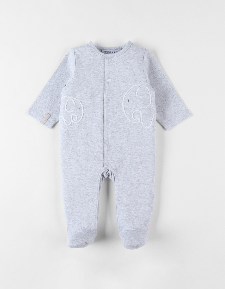 Pyjama naissance 1 pièce éléphant en jersey, gris chiné