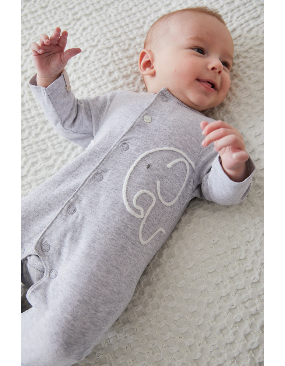 Jersey 1-delige pyjama met olifant voor pasgeborenen, gemêleerd grijze