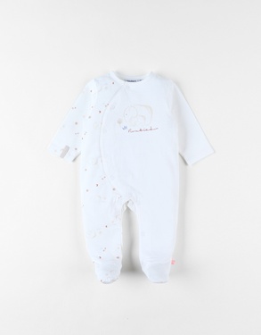 Jersey elephant 1-piece newborn pyjamas, off-white