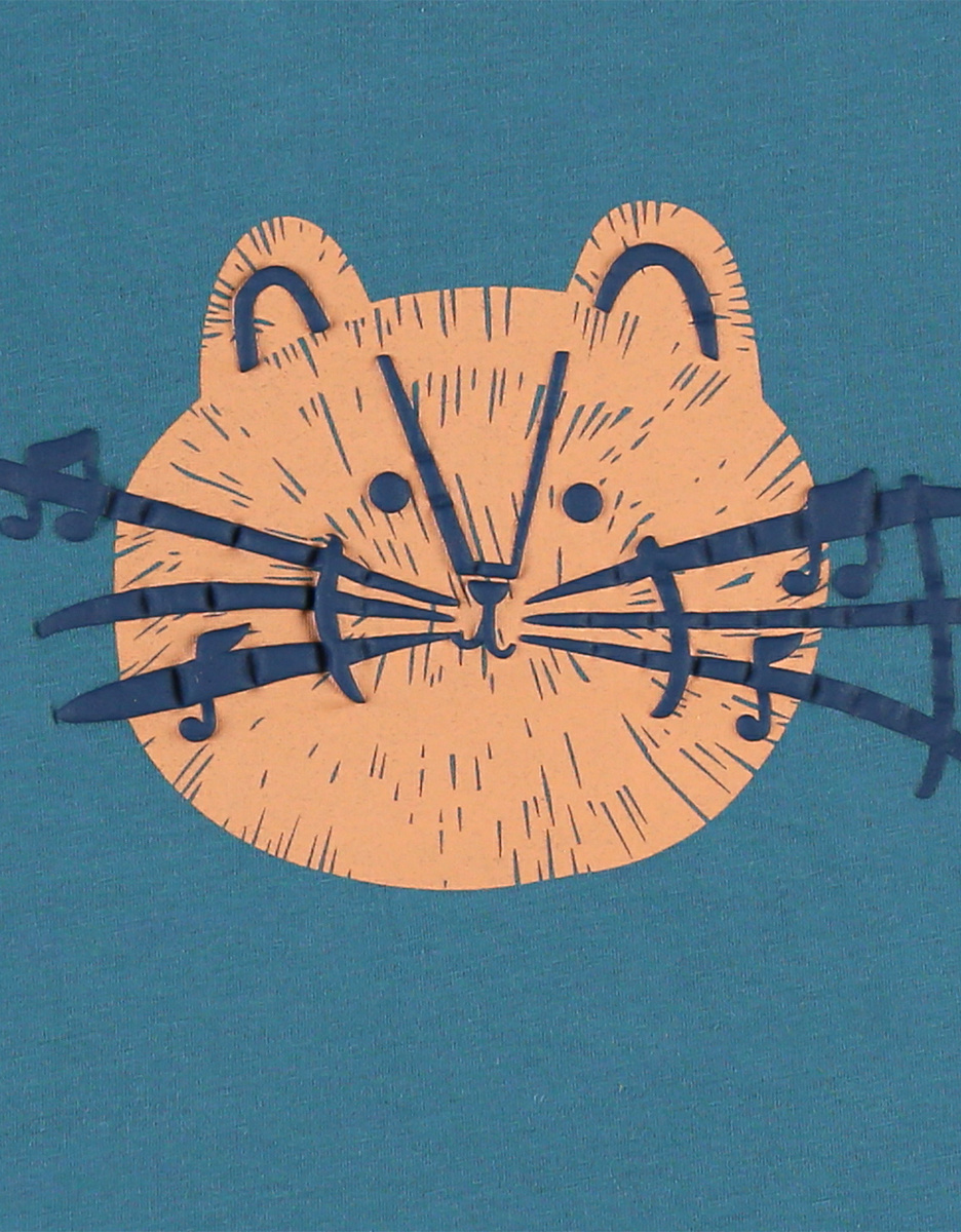 T-shirt with cat print, teal