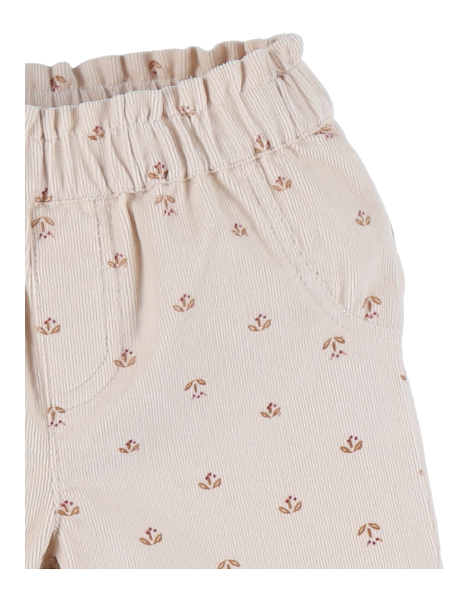 Pantalon fille velours côtelé motif nature rose