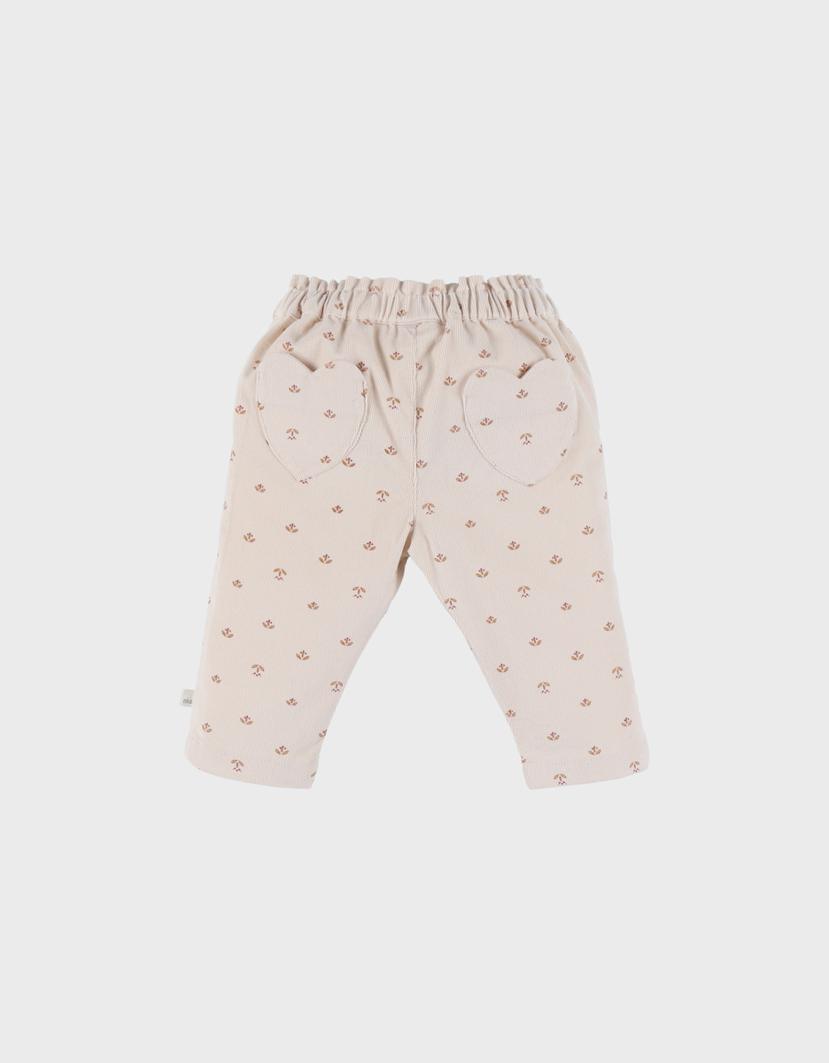Pantalon fille velours côtelé motif nature rose