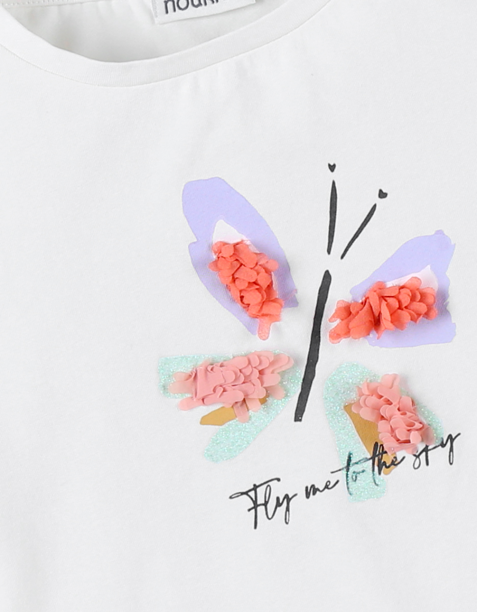 T-shirt met korte mouwen en vlinderprint, ecru