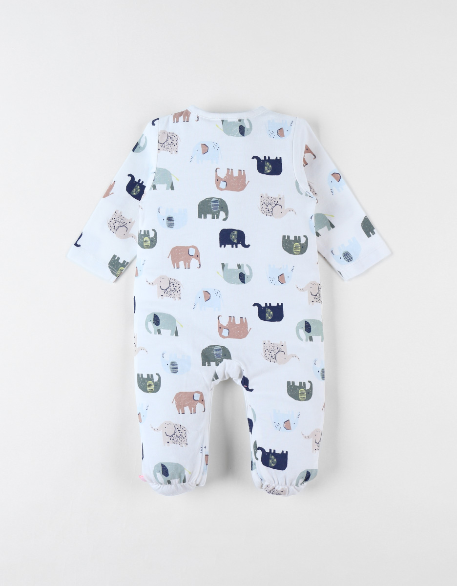 1-piece elephant-print pyjama in jersey, off-white