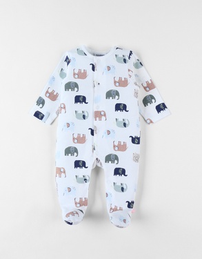 Pyjama 1 pièce imprimé éléphants en jersey, écru