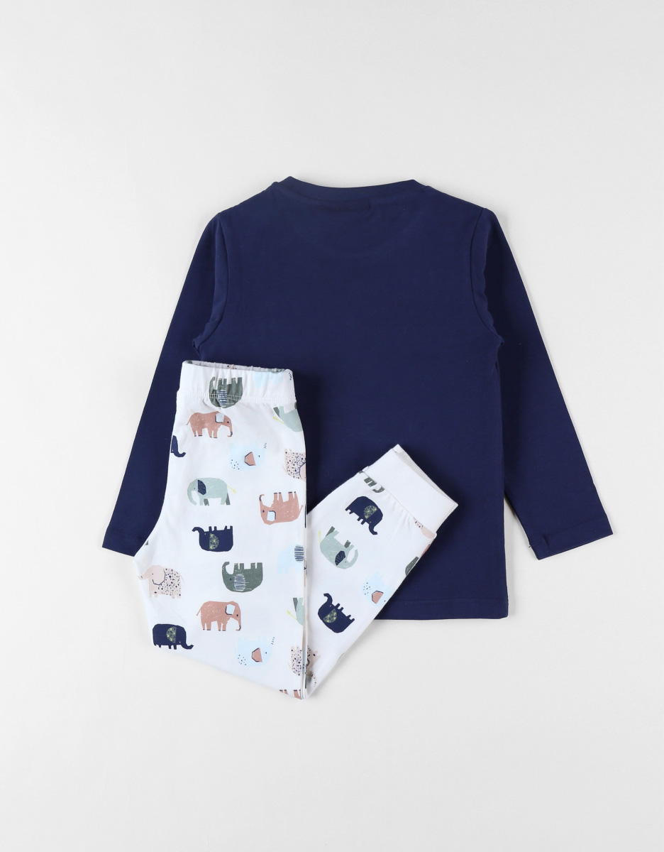 Pyjama 2 pièces éléphants en jersey, indigo/écru