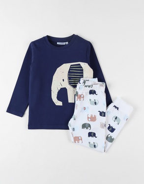 Pyjama 2 pièces éléphants en jersey, indigo/écru