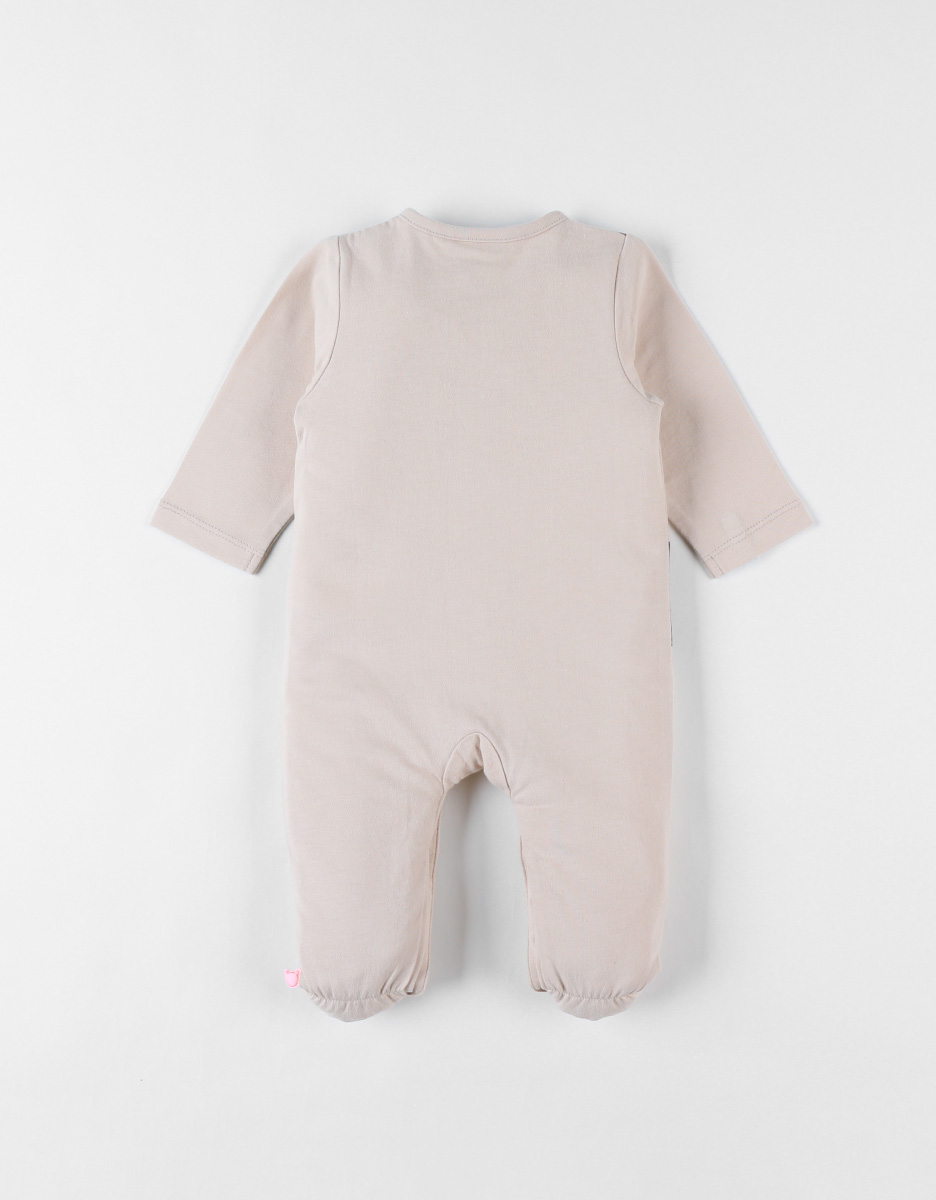 Jersey 1-delige pyjama met olifantenprint, zandkleurig