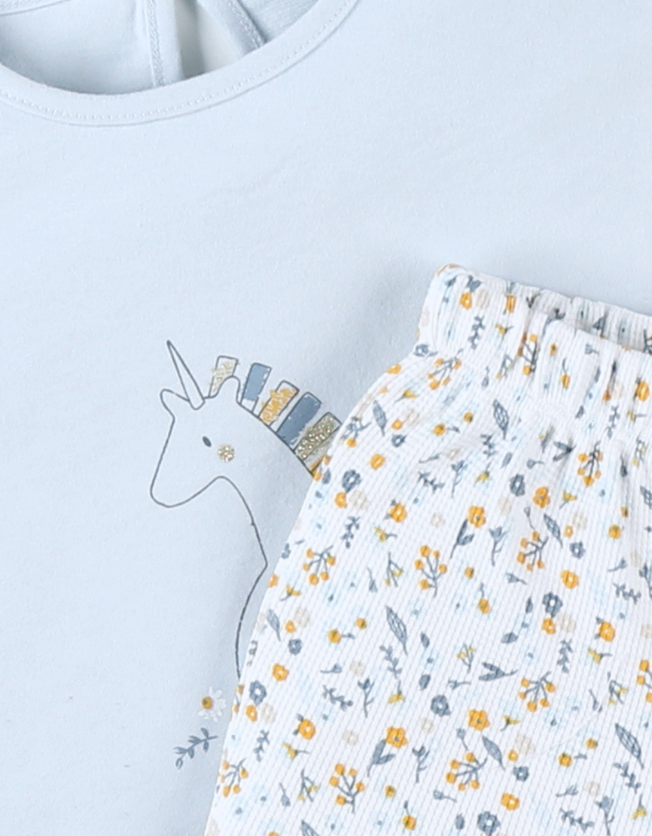Jersey 2-piece unicorn pyjamas, off-white