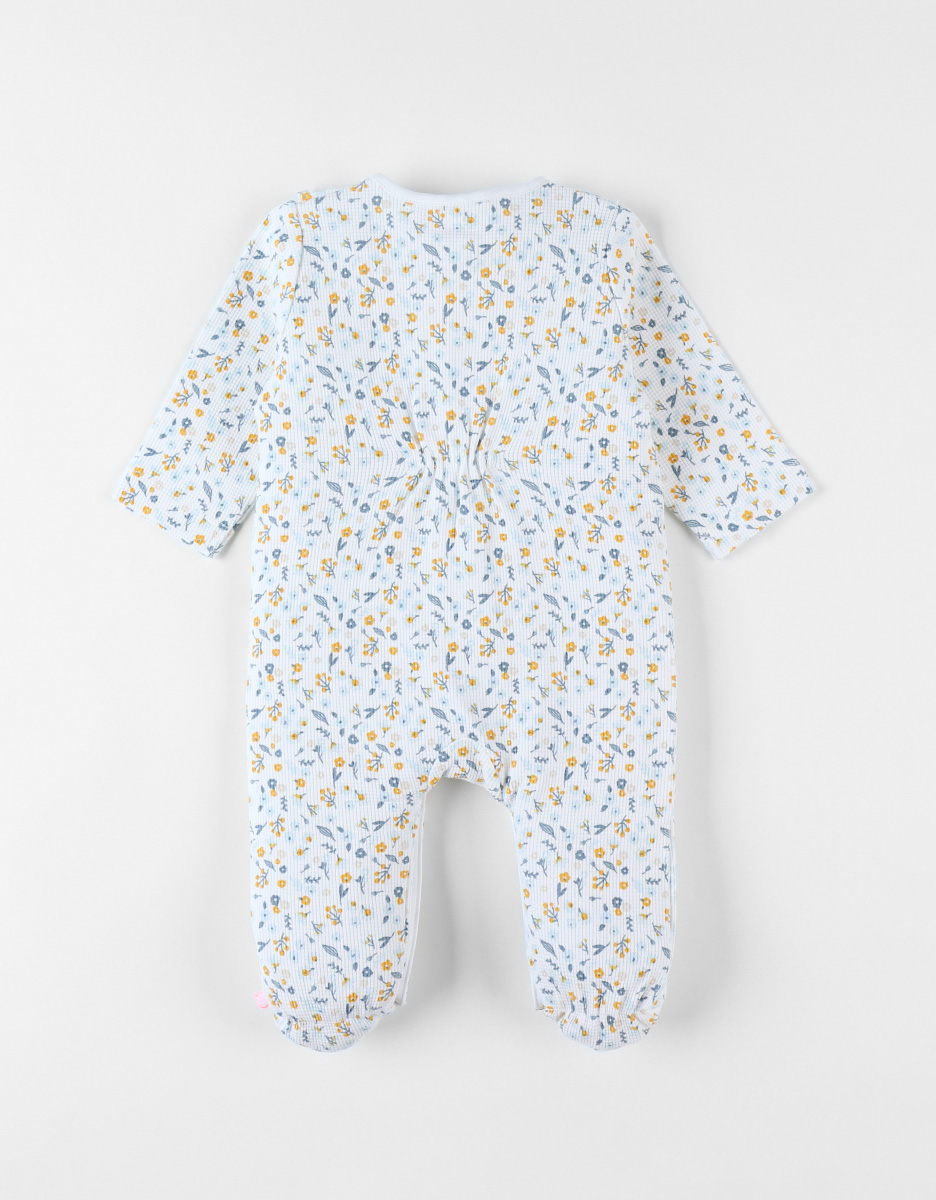 1-delige pyjama met bloemenprint uit wafeljersey, ecru