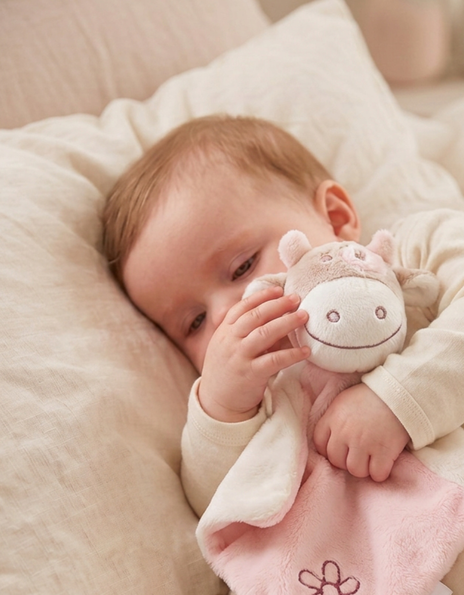 Doudou vache rose Lola avec pochon cadeau