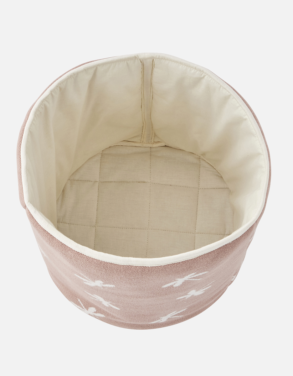 Opbergmand met libellen uit Bio tricot, poederroze