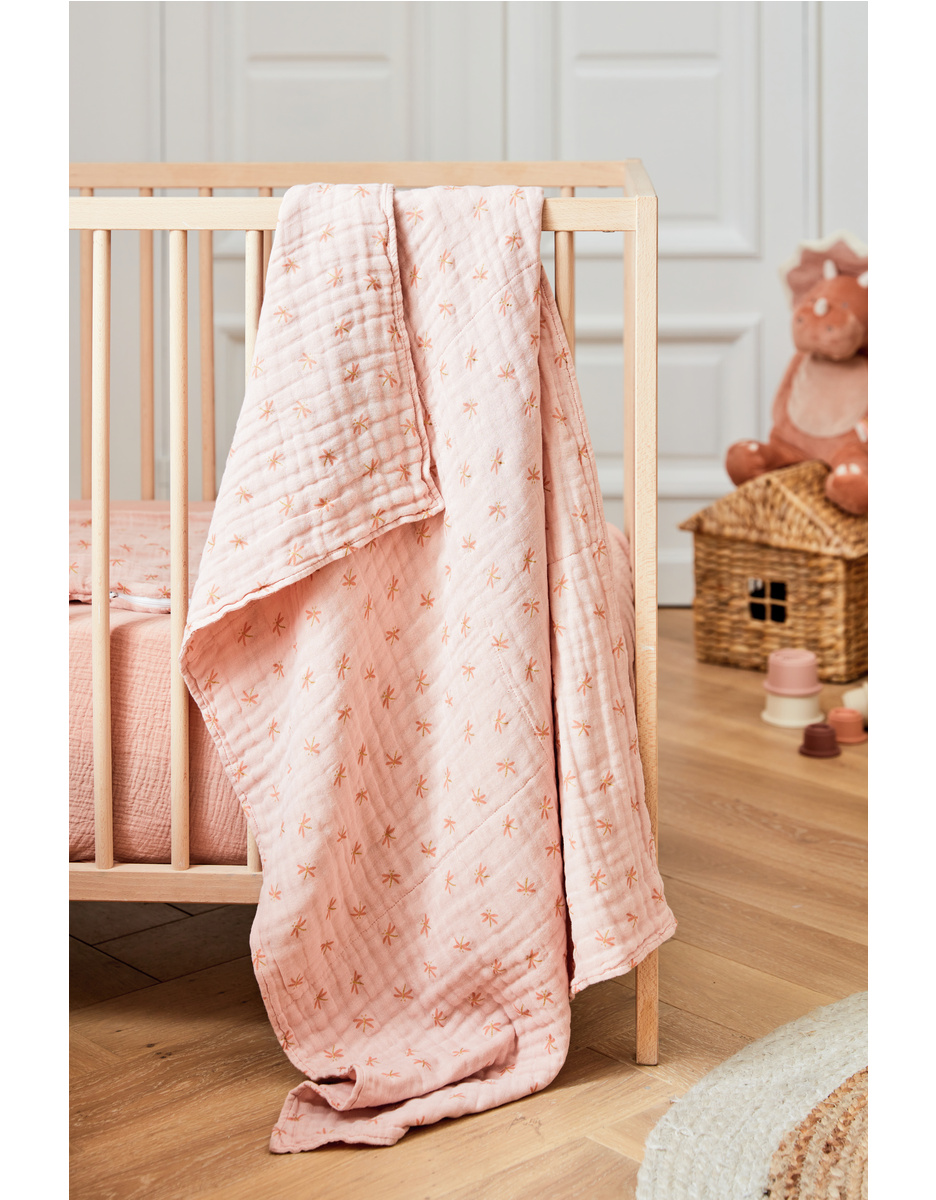 Cotton muslin blanket with dragonflies, powder pink