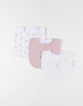 Lot de 3 bavoirs en éponge et en Jersey, écru/rose poudré