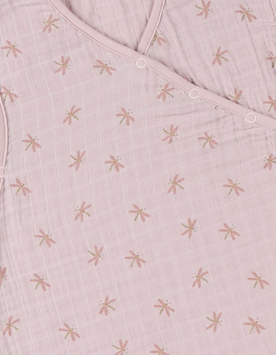 Sleeping bag 100 cm in wadded muslin with dragonflies, powder pink powder pink