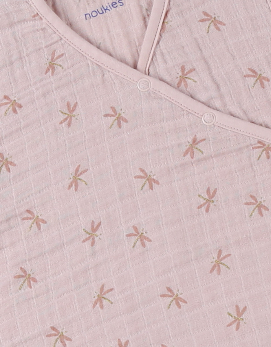 Sleeping bag 70 cm in wadded muslin with dragonflies, powder pink
