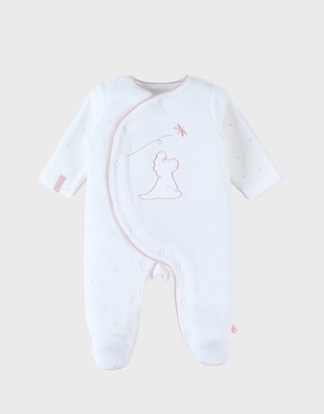 Pyjama 1 pièce Popsie en velours, écru