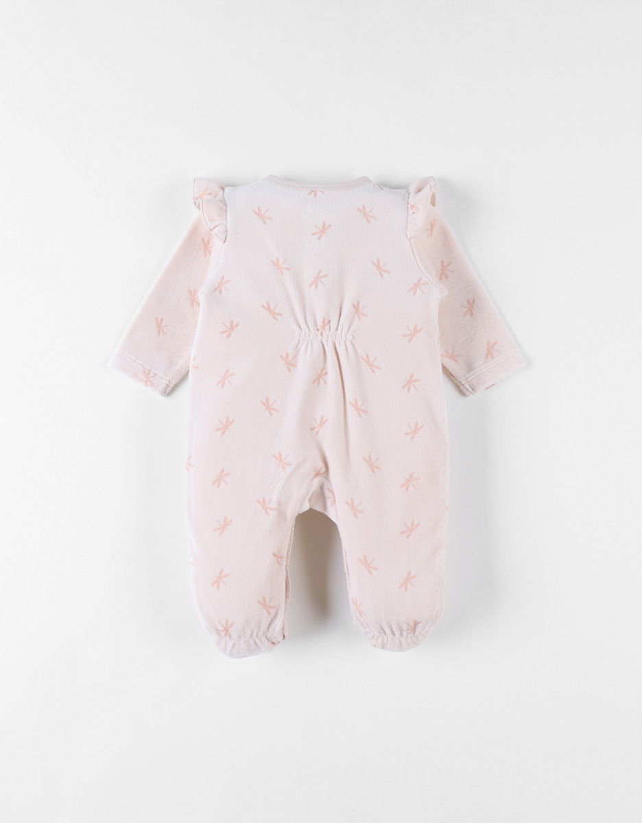 Pyjama 1 pièce imprimés libellules en velours, rose clair