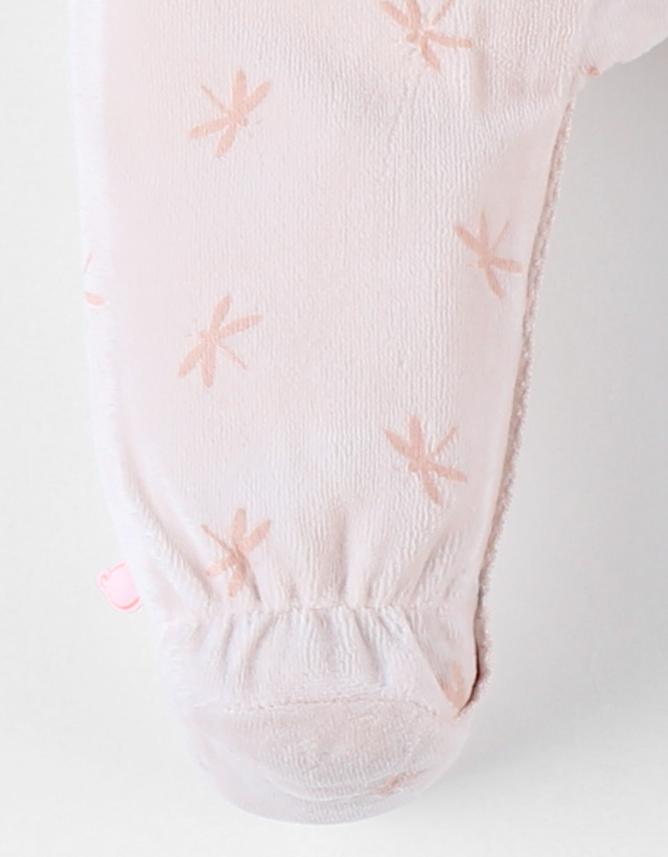 Pyjama 1 pièce imprimés libellules en velours, rose clair
