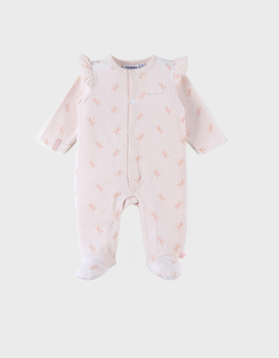 Pyjama 1 pièce imprimés libellules en velours, rose clair