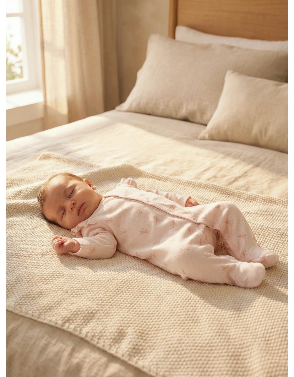Pyjama 1 pièce imprimés libellules en velours, rose clair