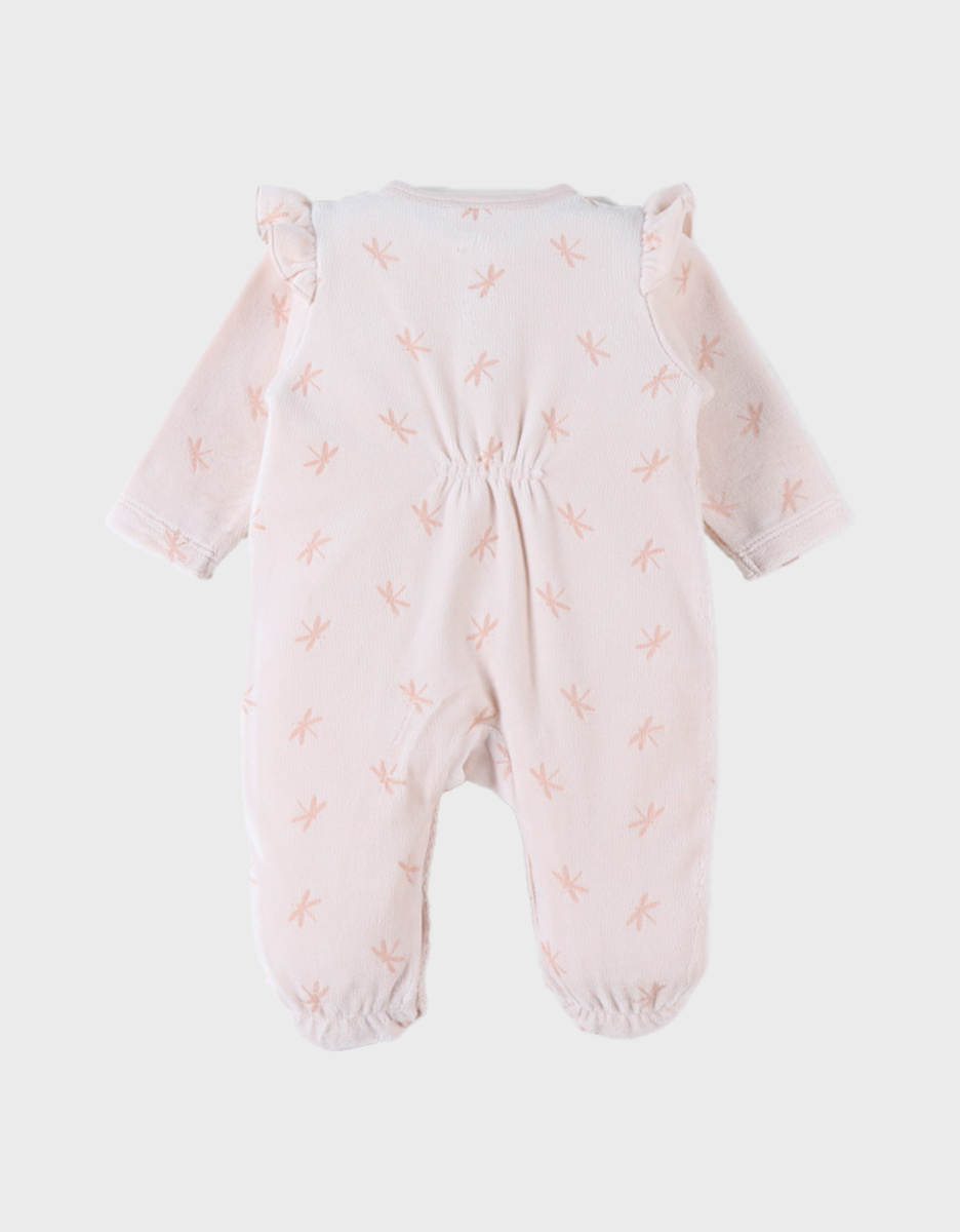 Pyjama 1 pièce imprimés libellules en velours, rose clair