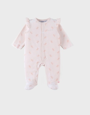 Pyjama 1 pièce imprimés libellules en velours, rose clair