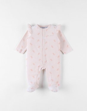 Pyjama 1 pièce imprimés libellules en velours, rose clair
