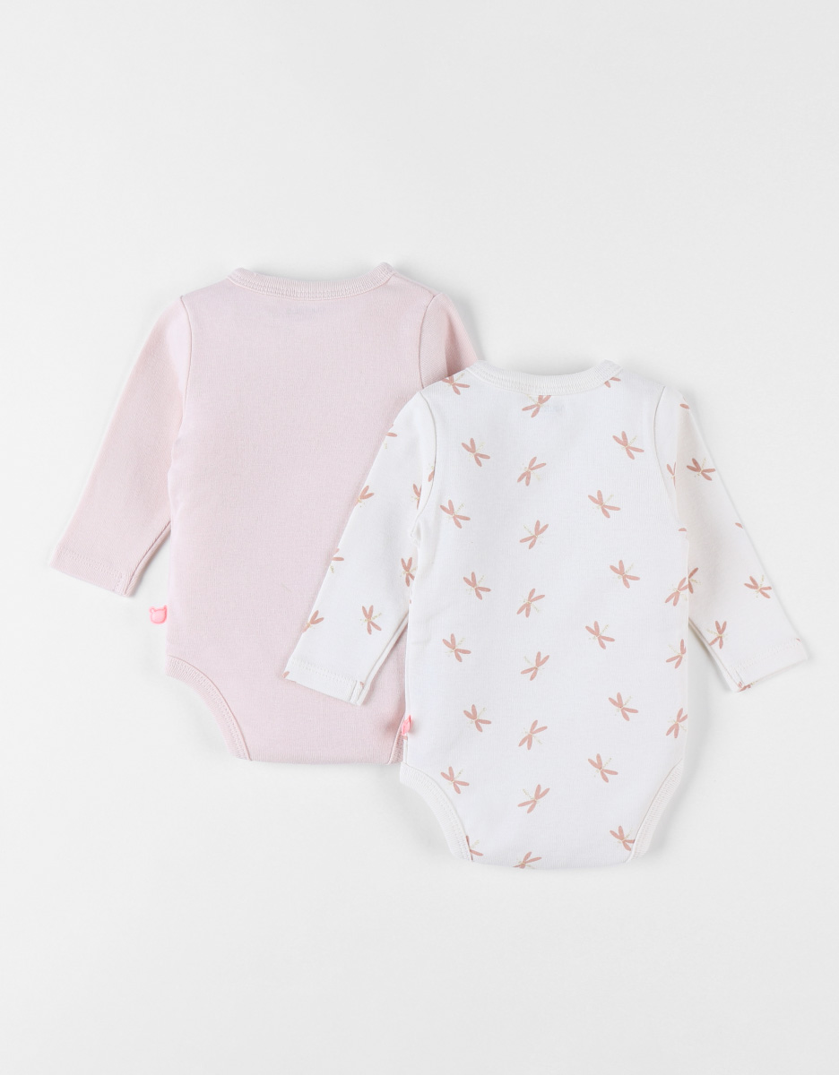 Set of 2 cotton crossover bodysuits with Popsie, ecru/light pink