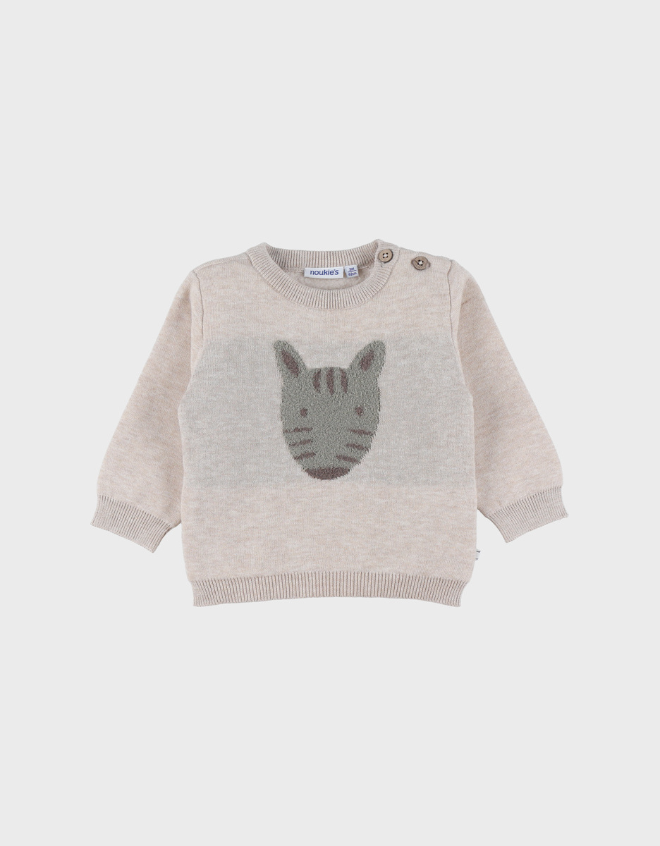 Grey knit sweater with zebra pattern
