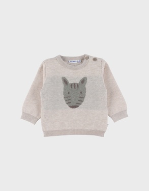 Grey knit sweater with zebra pattern
