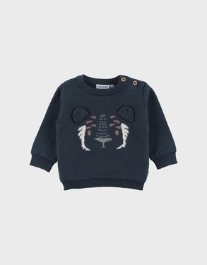 Blue knit sweater with tiger pattern
