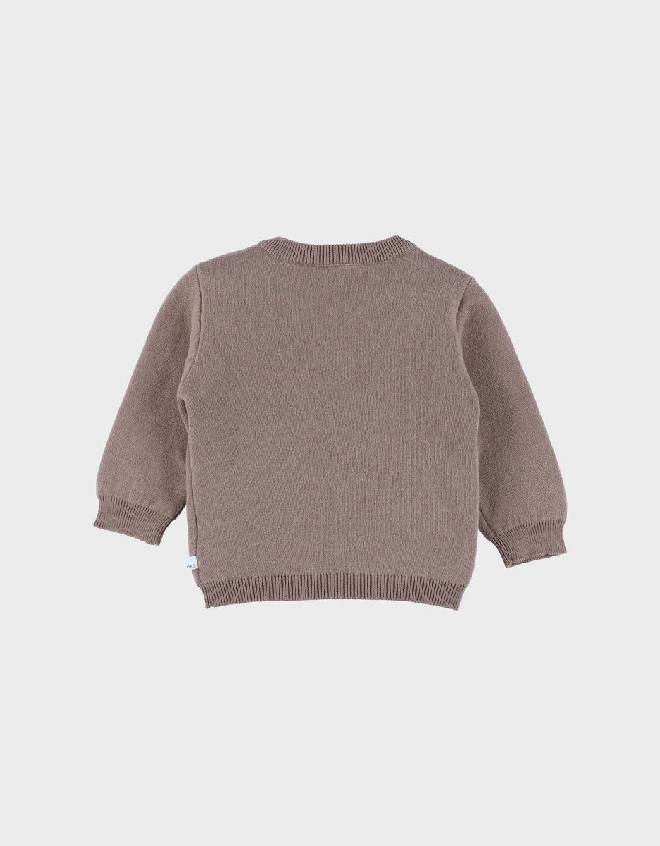 Brown knit sweater with bear pattern
