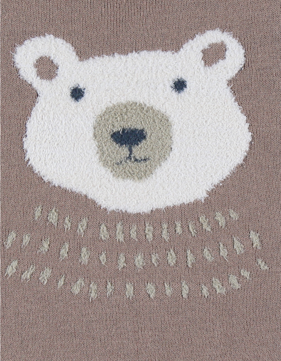 Brown knit sweater with bear pattern
