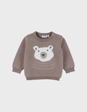 Pull en tricot marron avec motif ours