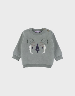 Green knit sweater with tiger pattern
