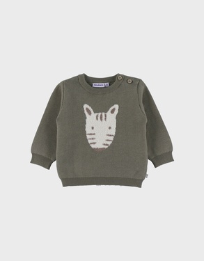 Kaki gebreide trui met zebrapatroon
