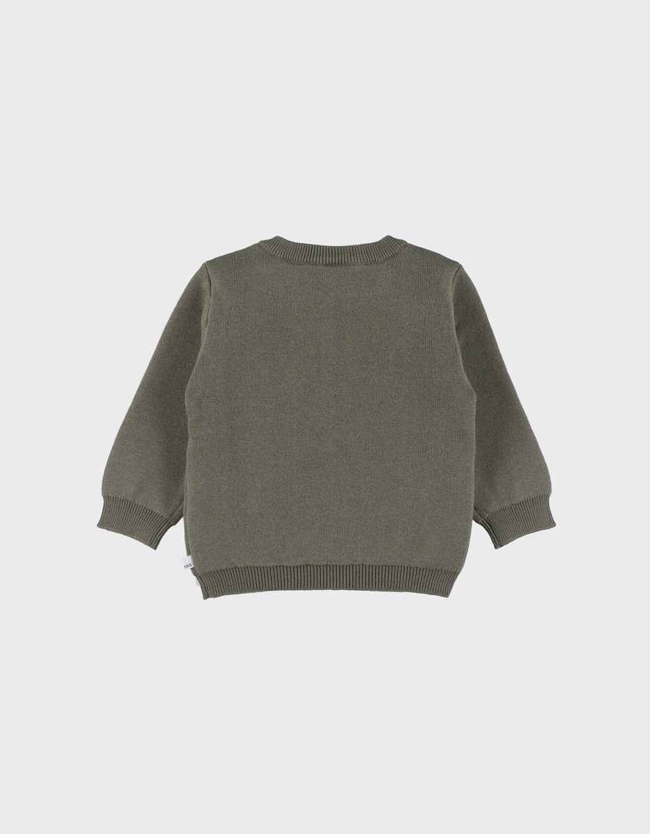 Khaki knit sweater with zebra pattern
