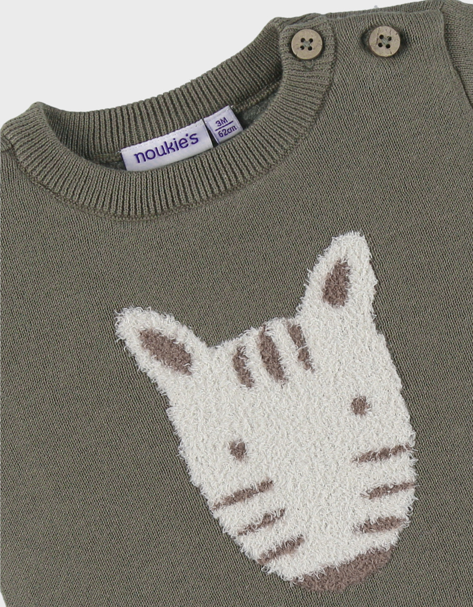 Khaki knit sweater with zebra pattern

