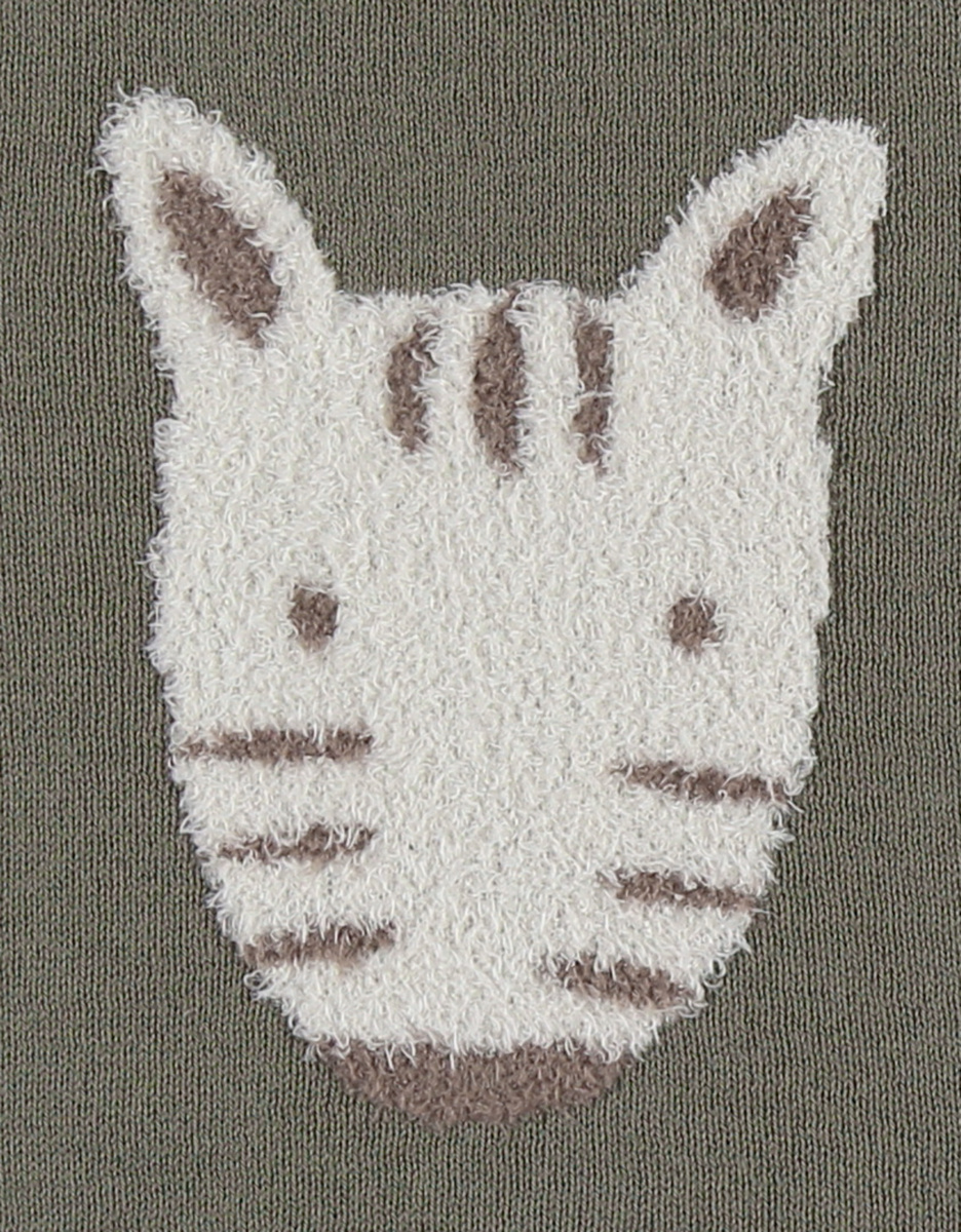 Khaki knit sweater with zebra pattern
