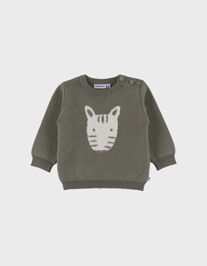 Khaki knit sweater with zebra pattern
