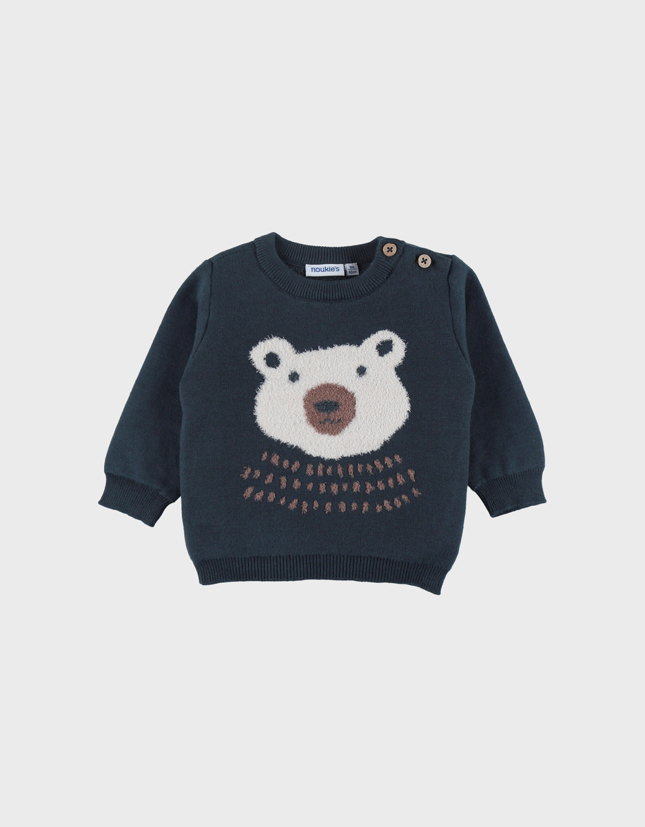 Pull en tricot bleu avec motif ours