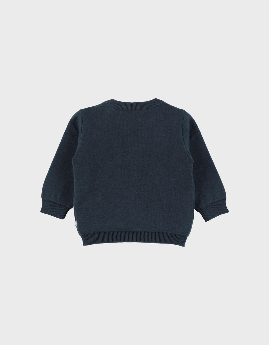 Pull en tricot bleu avec motif ours