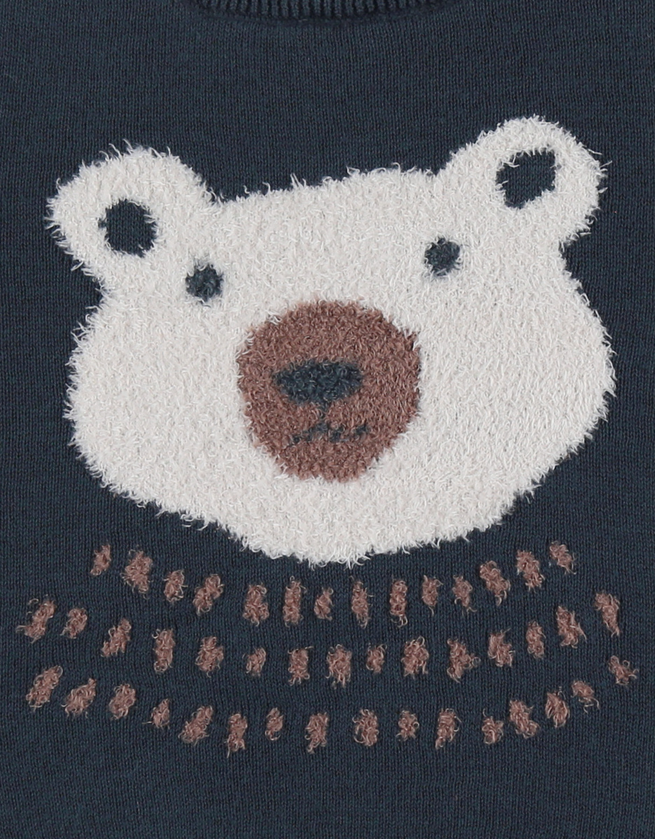 Pull en tricot bleu avec motif ours