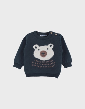 Pull en tricot bleu avec motif ours