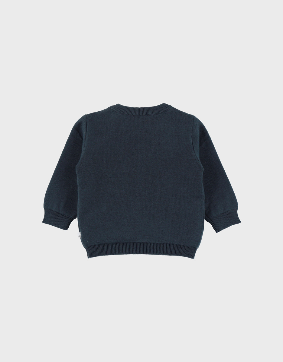 Marineblauwe gebreide trui met berenpatroon
