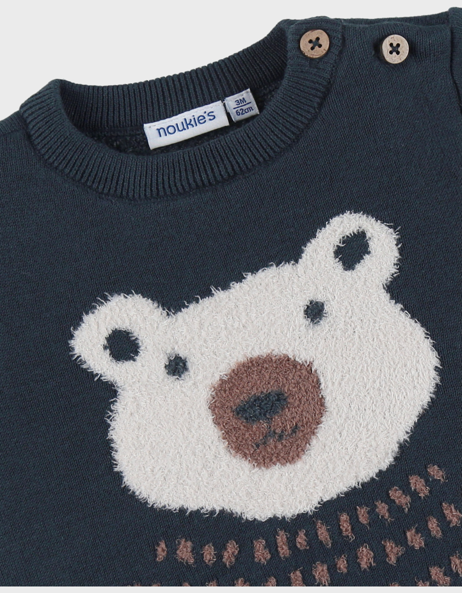 Navy knit sweater with bear pattern