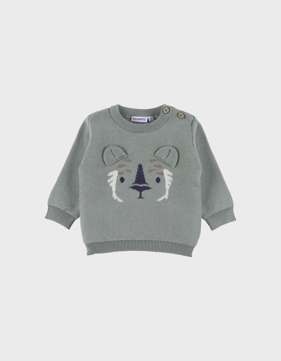 Pull en tricot vert avec motif tigre