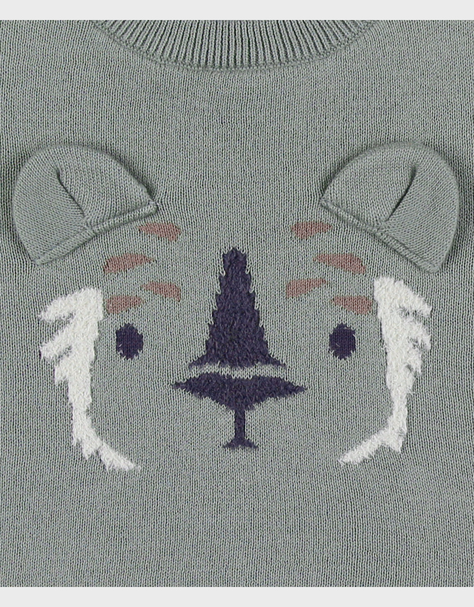 Pull en tricot vert avec motif tigre