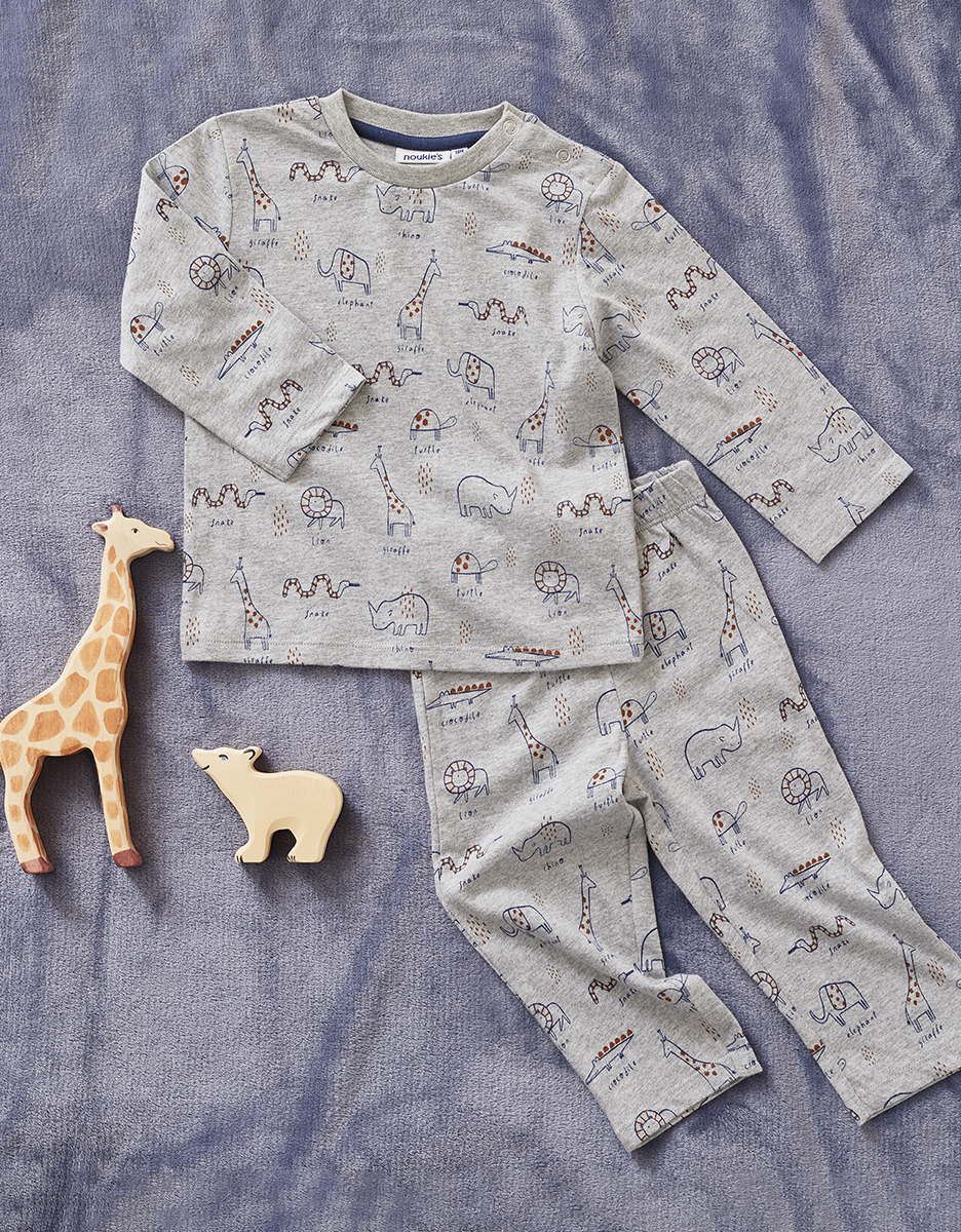 Jersey 2-delige pyjama met dierenprint, grijs